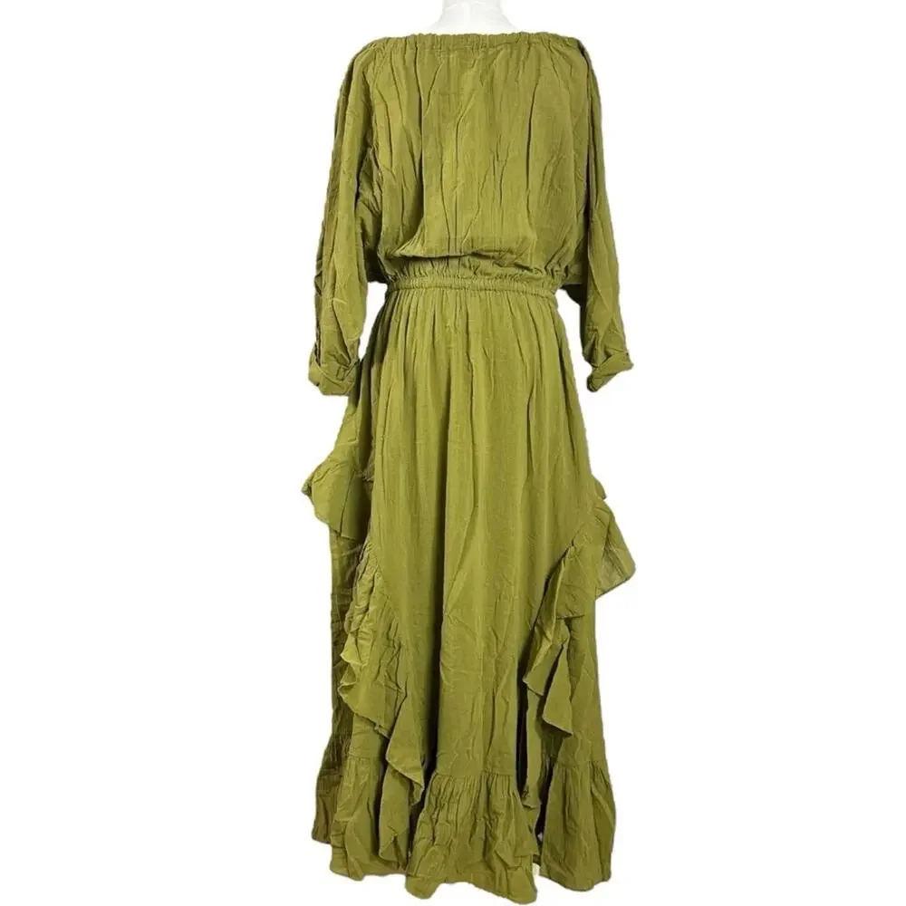 Free People Bohemian Witchy Ethereal Maxi Dress Green Moss Size Small NWT - Picture 6 of 11